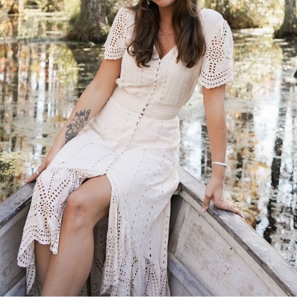 Young Fabulous & Broke cream eyelets midi dress